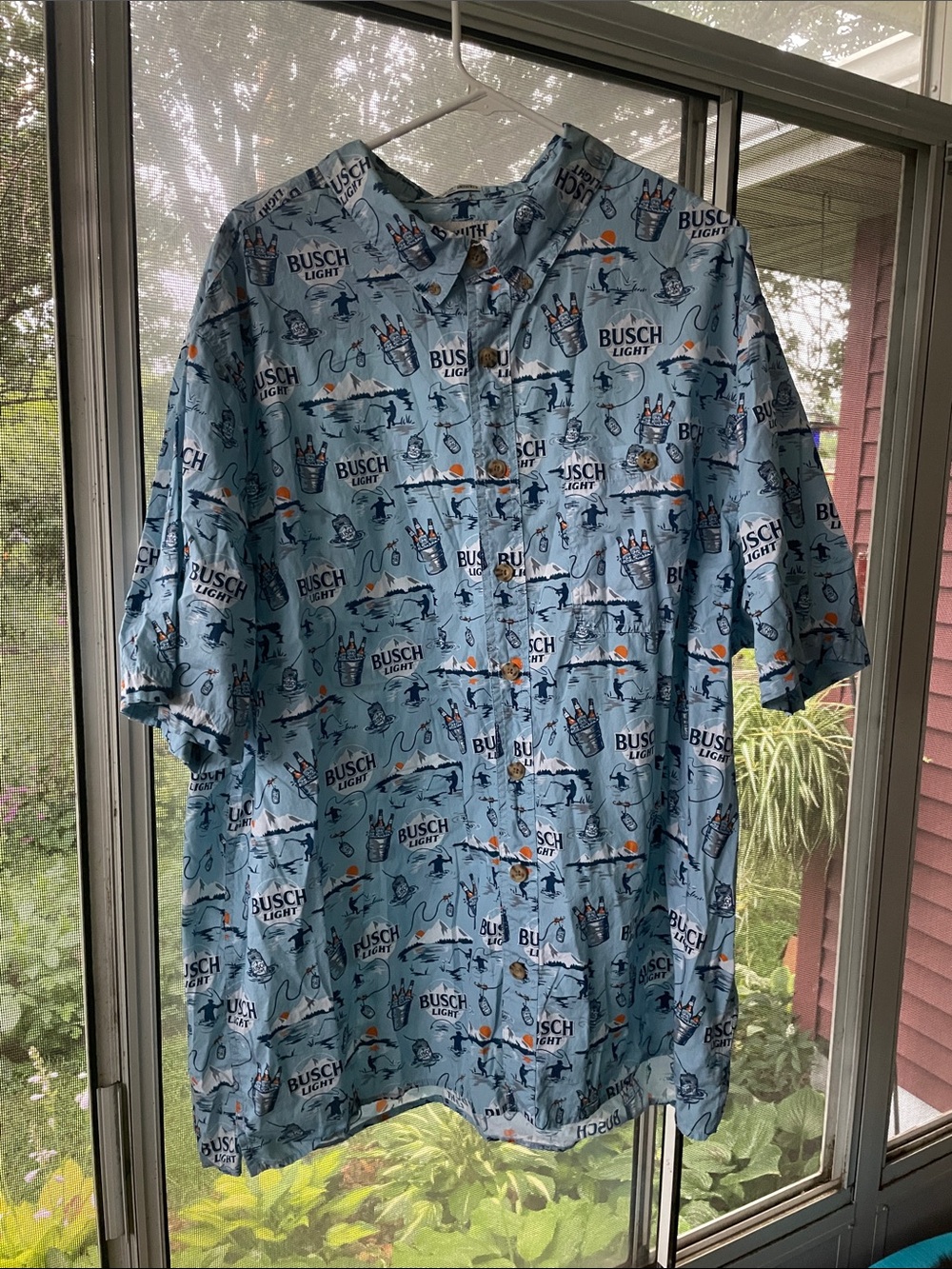 Duluth Trading Co Busch Light Short-Sleeve Button-Up Shirt Untucked Relaxed 2XLT